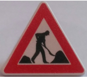 LEGO blanc Triangulaire Sign avec "Men at Work" avec clip fendu (30259)