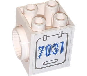 LEGO White Turntable Brick 2 x 2 x 2 with 2 Holes and Click Rotation Ring with 7031 Left Sticker (41533)