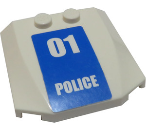 LEGO White Wedge 4 x 4 Curved with "01 POLICE" Sticker (45677)