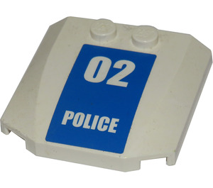 LEGO blanc Coin 4 x 4 Incurvé avec '02 Police' sur Bleu Autocollant (45677)