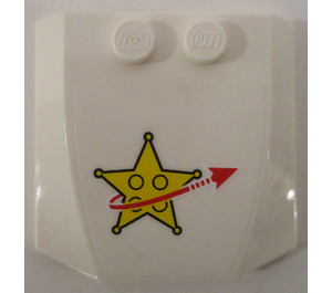 LEGO White Wedge 4 x 4 Curved with Star Justice logo bottom Sticker (45677)
