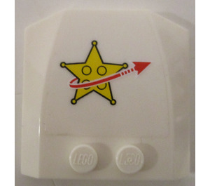 LEGO White Wedge 4 x 4 Curved with Star Justice logo top Sticker (45677)