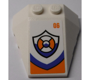 LEGO White Wedge 4 x 4 Triple with '06' and Coast Guard Logo Sticker with Stud Notches (48933)