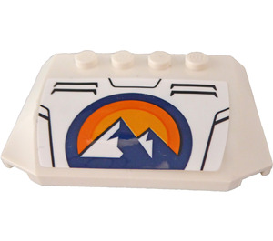 LEGO White Wedge 4 x 6 Curved with Mountain in a Blue and Orange Circle Sticker (52031)