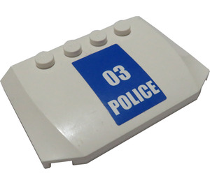 LEGO White Wedge 4 x 6 Curved with White '03' 'Police' on Blue Background Sticker (52031)