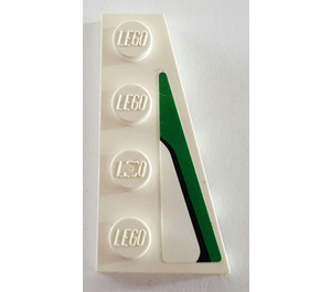 LEGO White Wedge Plate 2 x 4 Wing Right with Black and Green Pattern Sticker (41769)