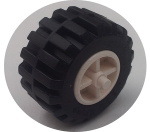LEGO White Wheel Centre Wide with Stub Axles with Tire 21mm D. x 12mm - Offset Tread Small Wide with Band Around Center of Tread
