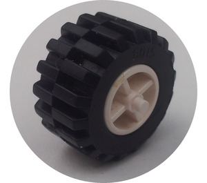 LEGO Biały Wheel Centre Wide with Stub Axles with Tire 21mm D. x 12mm - Offset Tread Small Wide with Slightly Bevelled Edge and no Band