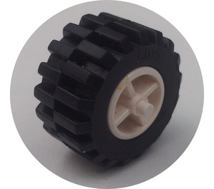 LEGO White Wheel Centre Wide with Stub Axles with Tire 21mm D. x 12mm - Offset Tread Small Wide with Slightly Bevelled Edge and no Band