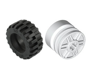 LEGO White Wheel Rim Ø18 x 14 with Axle Hole with Tire Ø 30.4 x 14 with Offset Tread Pattern and Band around Center