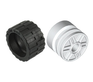 LEGO Бяло Wheel Rim Ø18 x 14 with Pin Hole with Tire 24 x 14 Shallow Tread (Tread Small Hub) with Band around Center of Tread