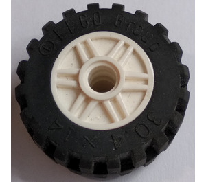 LEGO White Wheel Rim Ø18 x 14 with Pin Hole with Tire Ø 30.4 x 14 with Offset Tread Pattern and Band around Center