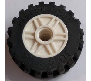 LEGO Weiß Rad Felge Ø18 x 14 mit Stift Loch mit Reifen Ø 30.4 x 14 mit Offset Treten Muster und Band around Center
