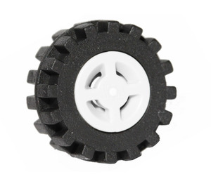 LEGO Weiß Rad Felge Ø8 x 6.4 mit Seite Notch mit Reifen mit Offset Treten mit Band Around Center of Treten