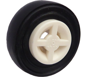 LEGO White Wheel Rim Ø8 x 6.4 without Side Notch with Tire Ø 14mm x 4mm Smooth Old Style (75609)