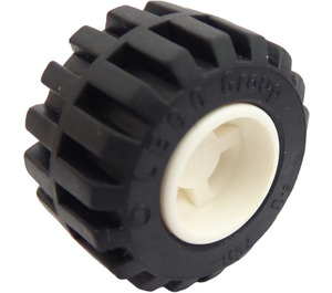 LEGO White Wheel Rim Wide Ø11 x 12 with Notched Hole with Tire 21mm D. x 12mm - Offset Tread Small Wide with Band Around Center of Tread