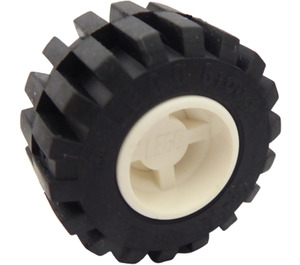 LEGO White Wheel Rim Wide Ø11 x 12 with Notched Hole with Tire 21mm D. x 12mm - Offset Tread Small Wide with Bevelled Tread Edge