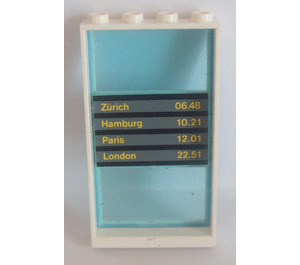 LEGO White Window 1 x 4 x 6 with 3 Panes and Transparent Light Blue Fixed Glass with Train Schedule Sticker (6160)