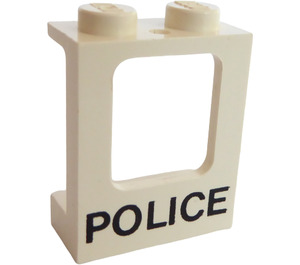 LEGO Weiß Fenster Rahmen 1 x 2 x 2 mit 'Polizei' mit 2 Löchern unten (2377)