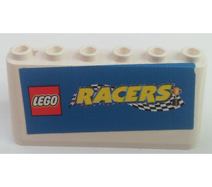 LEGO Vit Vindruta 2 x 6 x 2 med LEGO Racers logotyp Klistermärke (4176)