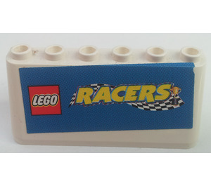 LEGO White Windscreen 2 x 6 x 2 with LEGO Racers Logo Sticker (4176)