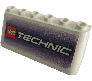 LEGO Bílá Čelní sklo 2 x 6 x 2 s LEGO Technic logo Samolepka (4176)