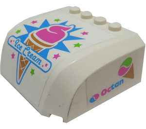 LEGO White Windscreen 5 x 6 x 2 Curved with 'Ice Cream' on Front and Octan Pattern on Both Sides Sticker (61484)