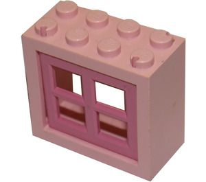 LEGO Fenêtre 2 x 4 x 3 avec Medium Dark Pink Panes (4132)