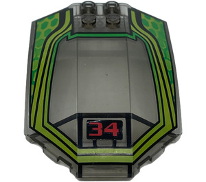 LEGO Windscreen 6 x 8 x 2 Curved with "34" and Lime Pattern Sticker (41751)