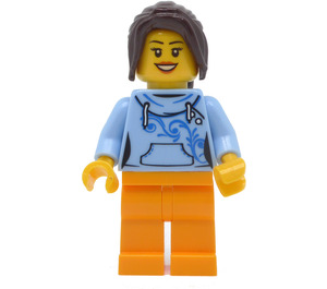 LEGO Kvinna i Bright Ljus Blå Huvtröja Minifigur