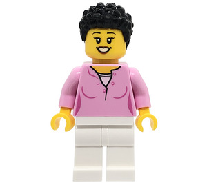 LEGO Vrouw in Bright Roze Shirt met Zwart Haar Minifiguur