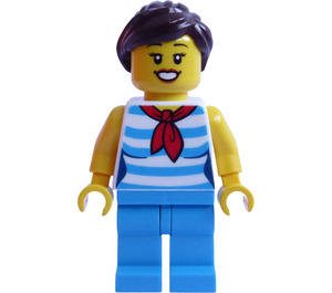 LEGO Kvinde i Mørk Azure Striped Skjorte Minifigur