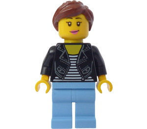 LEGO Žena v Leather Bunda s Modrá Nohy Minifigurka