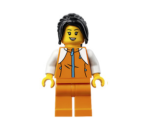 LEGO Kvinne i Oransje Zipper Jakke med Hvit Armer Minifigur