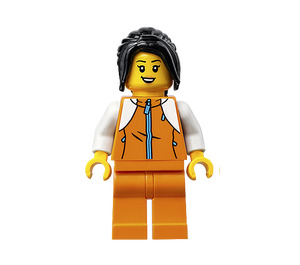 LEGO Woman in Orange Zipper Jacket with White Arms Minifigure