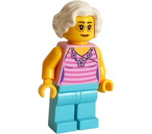 LEGO Žena v Růžová Striped Košile Minifigurka