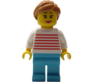 LEGO Vrouw in Wit Trui met Rood Strepen Minifiguur