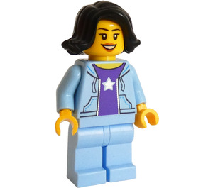 LEGO Woman with Black Hair and Bright Light Blue Hoodie Minifigure