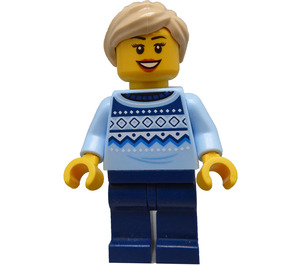 LEGO Woman met Bright Light Blauw Christmas Sweater minifiguur