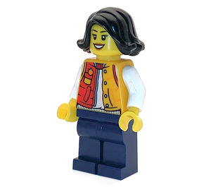 LEGO Frau mit Bright Licht Orange Weste ("Groß Orange Groß Pear" auf der Rückseite) Minifigur