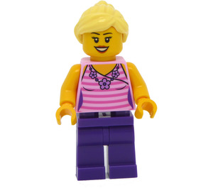 LEGO Kvinne med Bright Rosa Striped Topp Minifigur