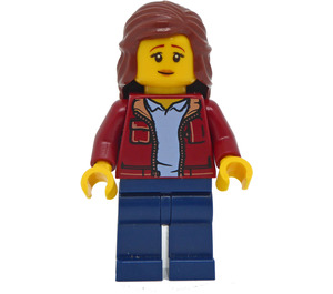 LEGO Vrouw met Donkerrood Jasje Open over Blauw Top Minifiguur