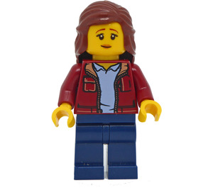 LEGO Woman with Dark Red Jacket Open over Blue Top Minifigure