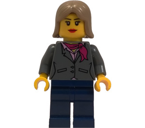 LEGO Woman with Dark Stone Gray Jacket, Magenta Scarf, Pink Blouse, Dark Blue Legs, and Dark Tan Shoulder-Length Hair Minifigure