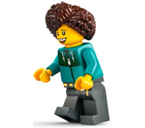 LEGO Kobieta z Ciemny Turkus Kurtka I Coiled Włosy Minifigurka