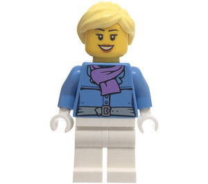 LEGO Kvinna med Mellanblå Jacka och Lila Scarf Minifigur