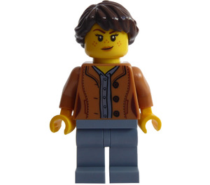 LEGO Vrouw met Open Jasje en Dark Bruin  Paardenstaart Minifiguur