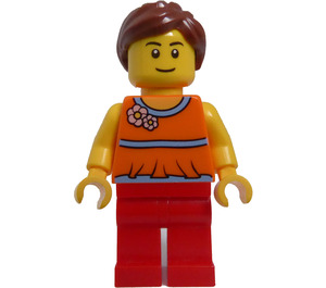 LEGO Woman with Orange Halter Top and Reddish Brown Ponytail Minifigure