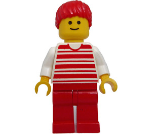 LEGO Woman with red striped Shirt and red Ponytail  Minifigure