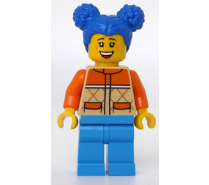 LEGO Kvinde med Beige Jakke Blå Hår Minifigur